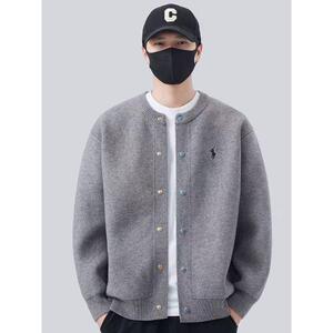 1506/QM060/P60新款棒球领粗针开衫纯色宽松休闲毛衣外套2图片