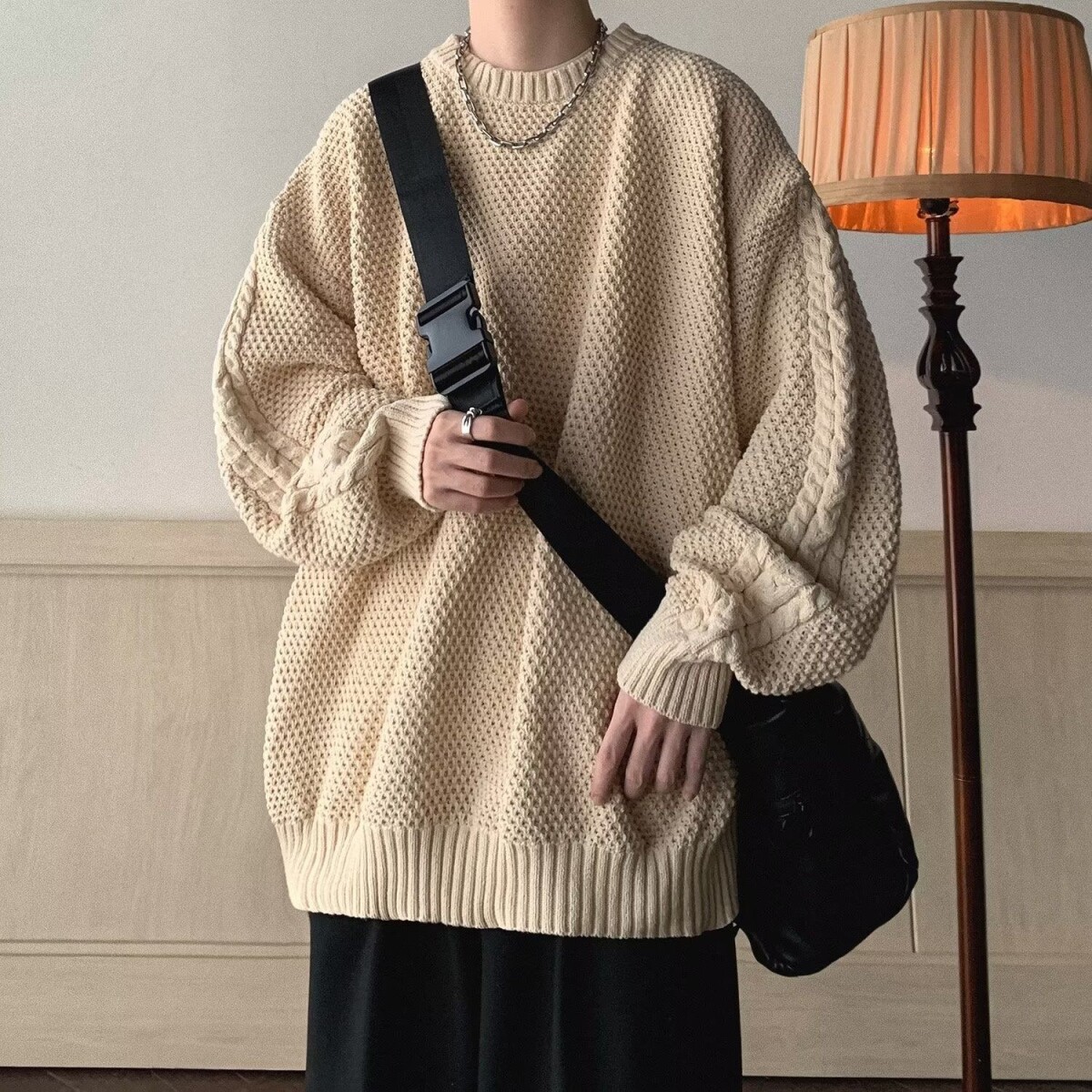 1506/QRXMY72030/P53秋冬毛衣男华夫格毛衣纯色针织衫冬季外套图片