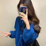 1506/QH280/P59小众灯笼袖针织开衫女秋冬克莱因蓝宽松毛衣1，男装针织衫/毛衣，星座1506