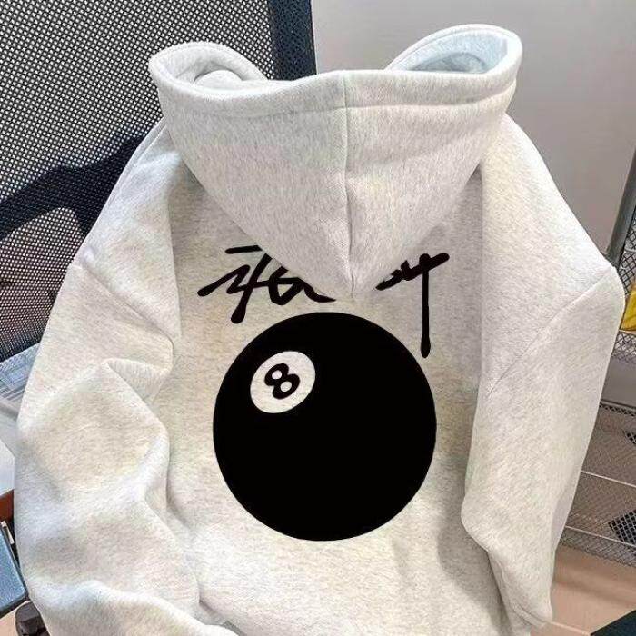 1506/QB500/P39潮牌美式重磅黑8台球印花连帽卫衣男女情侣外套3,女装短外套,星座1506
