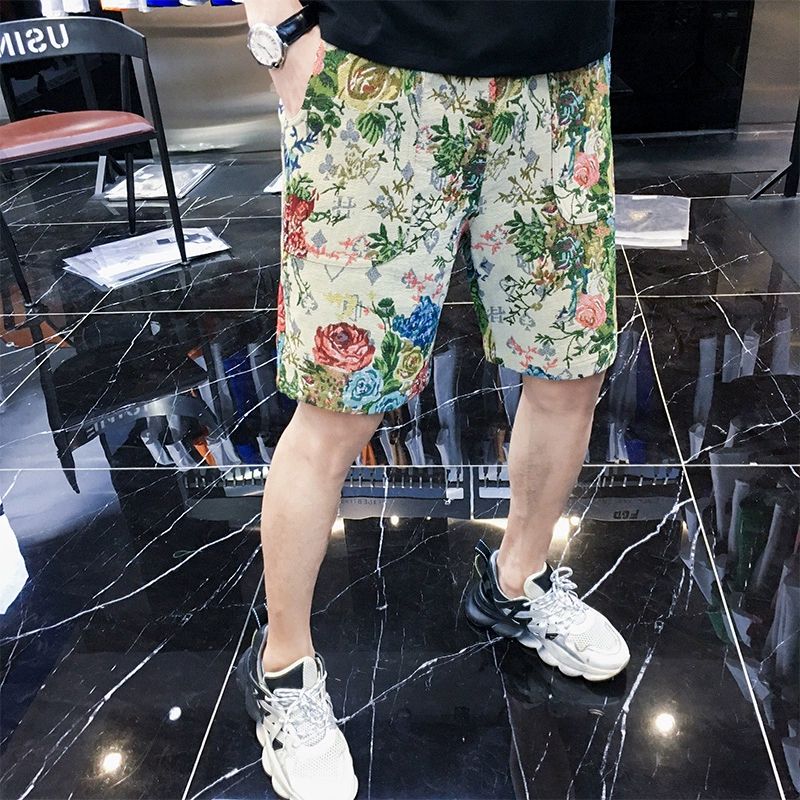 1506/QD130/P33欧货花色刺绣休闲短裤男潮中裤2025夏男士五分裤,男装牛仔裤,星座1506