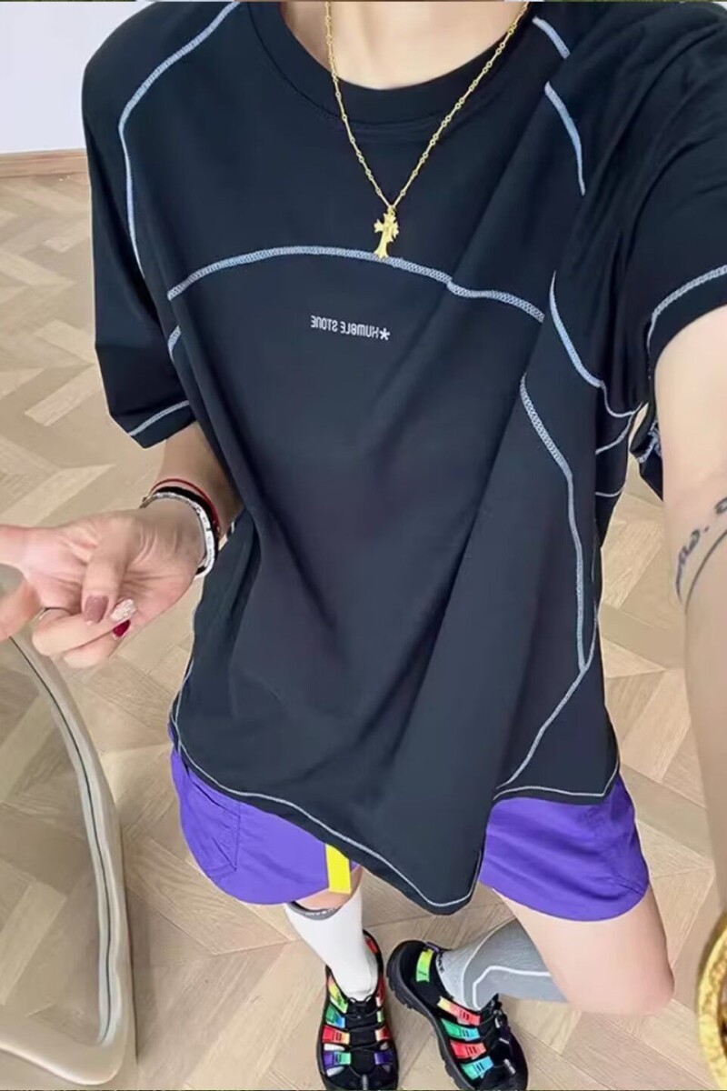 1506/QT7840/P34短袖t恤男潮牌夏季宽松五分袖网红潮流防晒上衣,男装防晒衣,星座1506