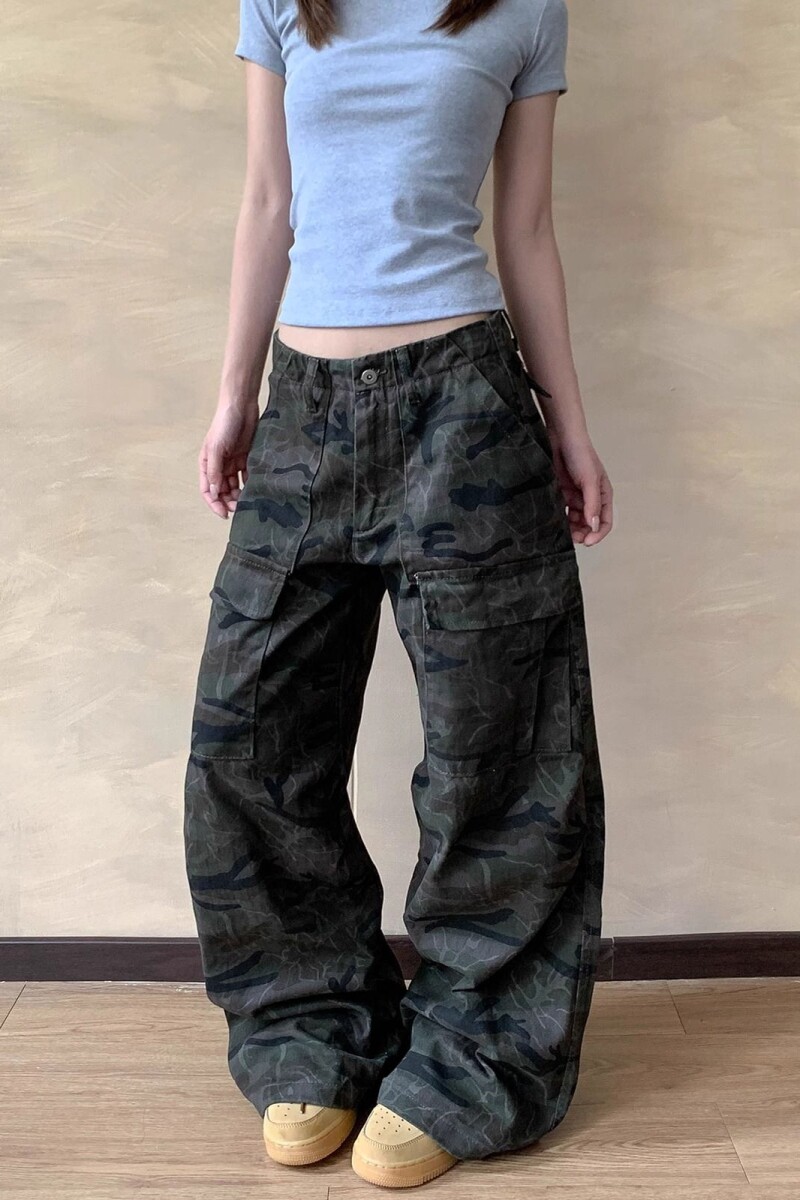 1506/QN13020/P57美式复古迷彩口袋工装牛仔裤拖地阔腿裤潮男女,男装牛仔裤,星座1506