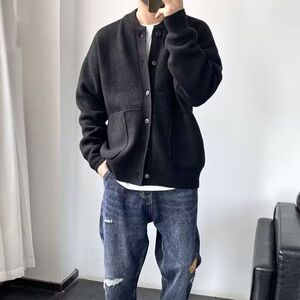 1506/QM280/P52纯色立领针织开衫男秋冬新款图片