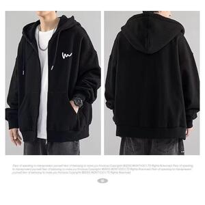 1506/QRK2640/P54新款卫衣港风宽松简约连帽卫衣开衫男女同款1图片