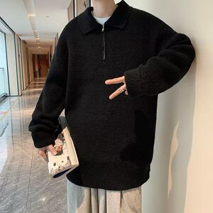 1506/Q16070/P51款男秋冬针织衫毛衣半拉链复古纯色立领运动简约3图片