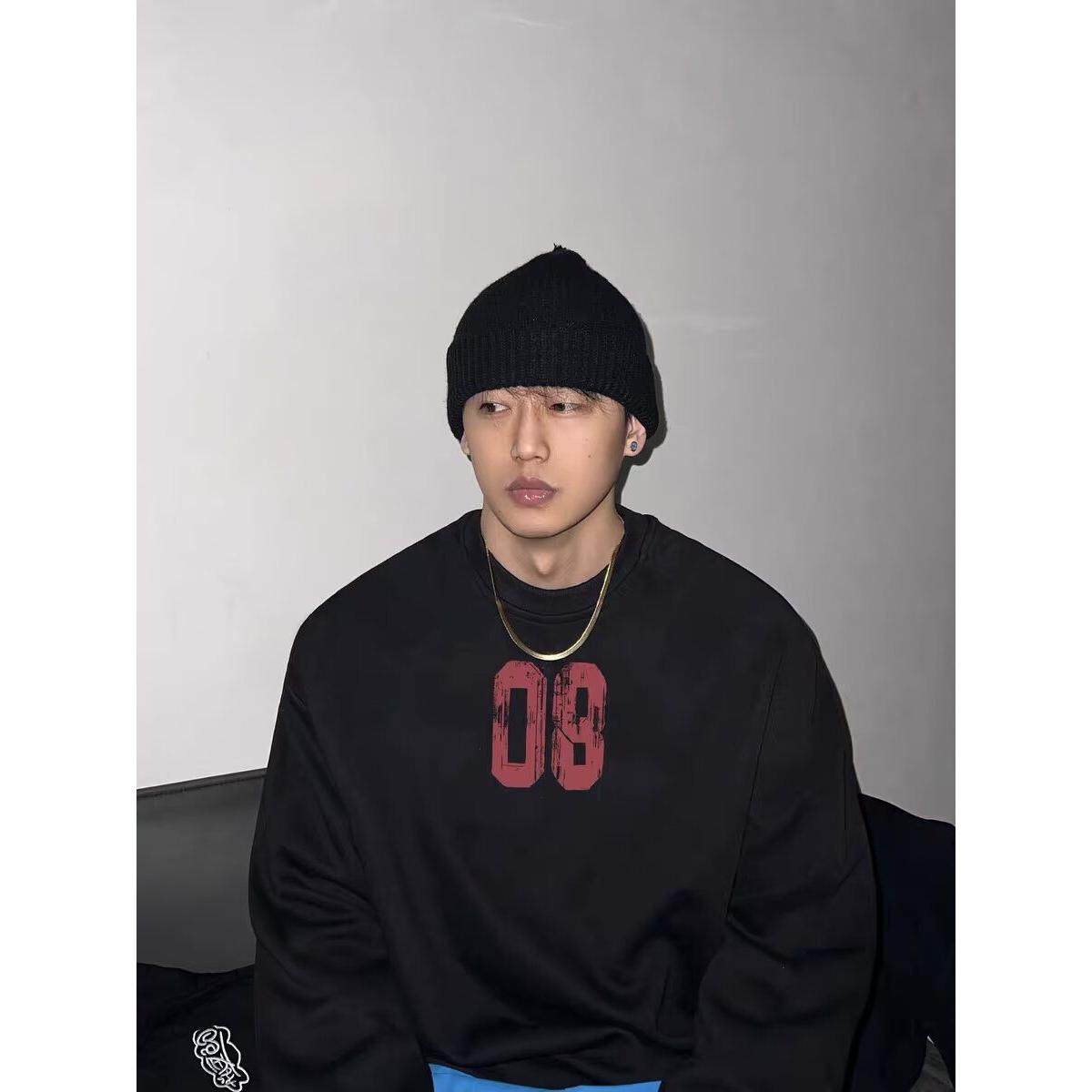 1506/QY4210/P28印花秋冬卫衣男春秋季韩版新款圆领宽松上衣图片