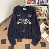 1506/QX0550/P54美式复古徽章印花V领球服运动风针织衫毛衣1，男装针织衫/毛衣，星座1506
