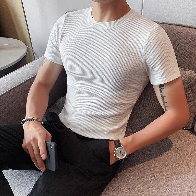 1506/QT8640/P28夏季男韩版潮修身男士百搭短袖t恤1图片