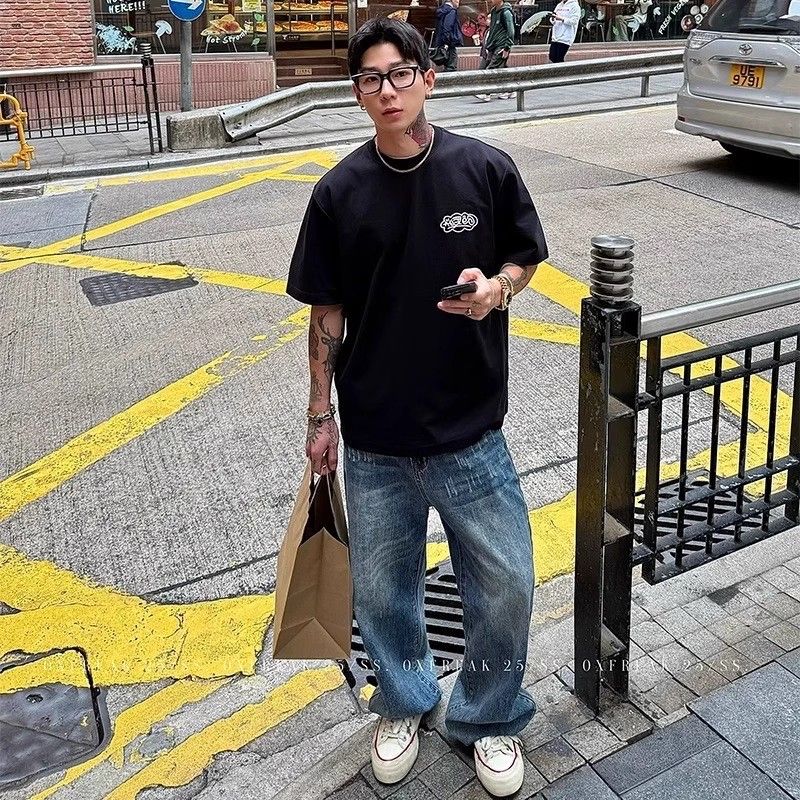 1506/Q10340/P39索罗娜螺纹领口潮牌字母刺绣高品质短袖T恤,男装T恤,星座1506