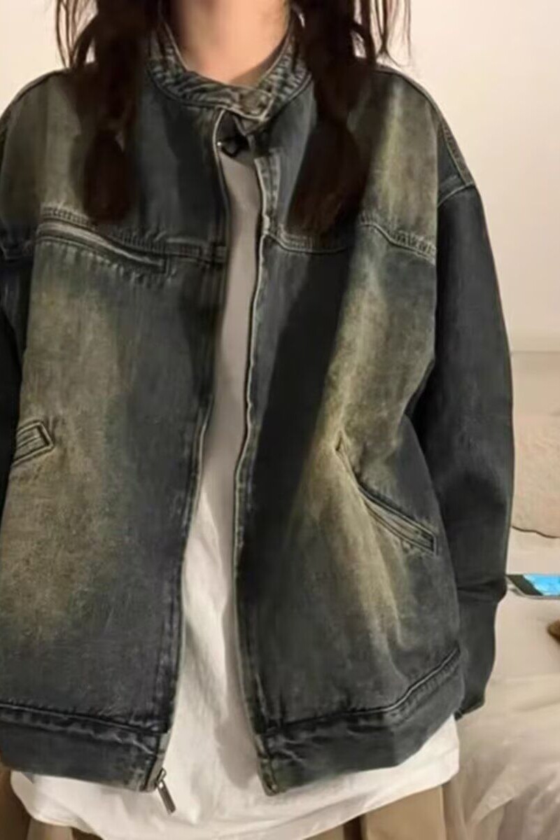 1506/Q88360/P67美式做旧牛仔短外套女秋冬新款小众复古宽松夹克,女装短外套,星座1506
