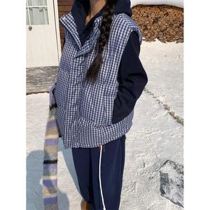 1506/QA020/P45【可二开】光版色织格子立领棉衣棉服马甲男女同款图片