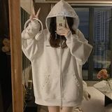 1506/QJ6090/P53大码女装拉链连帽卫衣秋冬宽松显瘦百搭刺绣外套1，女装大码女装，星座1506