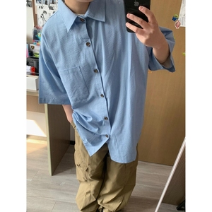 1506/QC1610/P44复古衬衫男夏装港风学生宽松男装上衣外穿，男装衬衫，星座1506