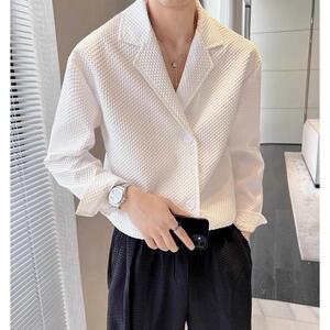 1506/QC170/P43长袖华夫格西服领衬衣暗格纹高级感衬衫2025年图片