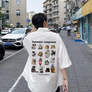 1506/Q92080/P38港风短袖衬衫男生潮印花夏季学生百搭宽松衬衣图片
