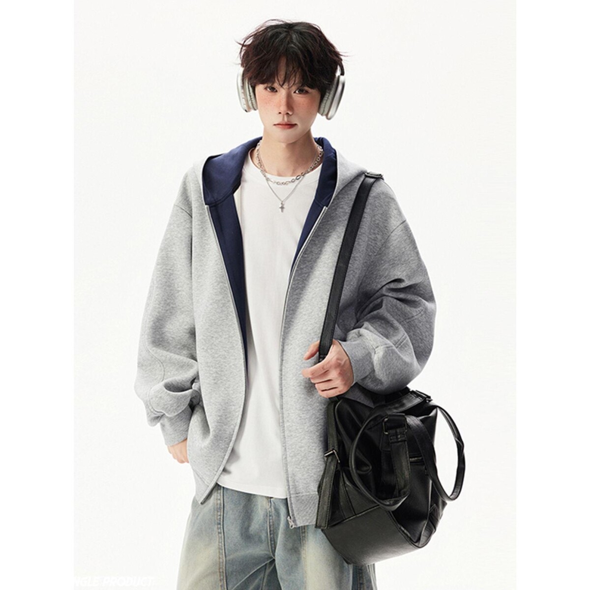 1506/QY320/P52季新款潮牌宽松百搭撞色情侣连帽开衫