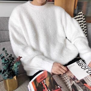 1506/QL0170/P53秋冬季仿水貂绒圆领毛衣男宽松情侣打底针织衫2图片