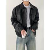 1506/QW6370/P70痞帅Pu皮衣潮牌垫肩皮夹克男机车服秋冬高街外套，男装皮衣，星座1506