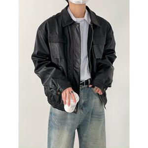 1506/QW6370/P70痞帅Pu皮衣潮牌垫肩皮夹克男机车服秋冬高街外套图片