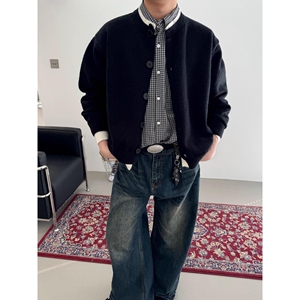 1506/Q5140/P70撞色拼接假两件开衫毛衣外套男冬季韩版图片