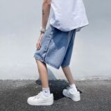 1506/Q304/P42排扣牛仔短裤男潮牌ins五分裤夏外穿薄款阔腿裤子，男装牛仔裤，星座1506