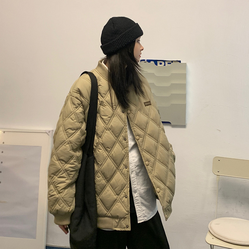 1506/2220/P75冬季2025立领菱形格保暖棉衣男港风情侣百搭棉服2,男装棉衣,星座1506