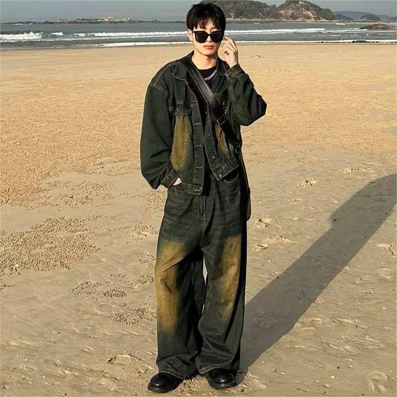 1506/Q274/P52美式复古牛仔夹克水洗做旧潮牌日系高街慵懒痞帅男图片