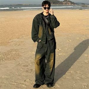 1506/Q274/P52美式复古牛仔夹克水洗做旧潮牌日系高街慵懒痞帅男图片