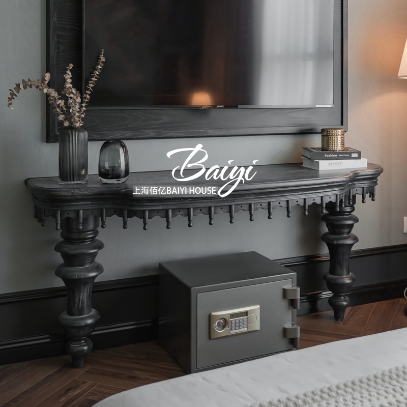 法式乡村复古风实木雕刻玄关台客厅卧室靠墙边桌欧式橡木雕刻案台