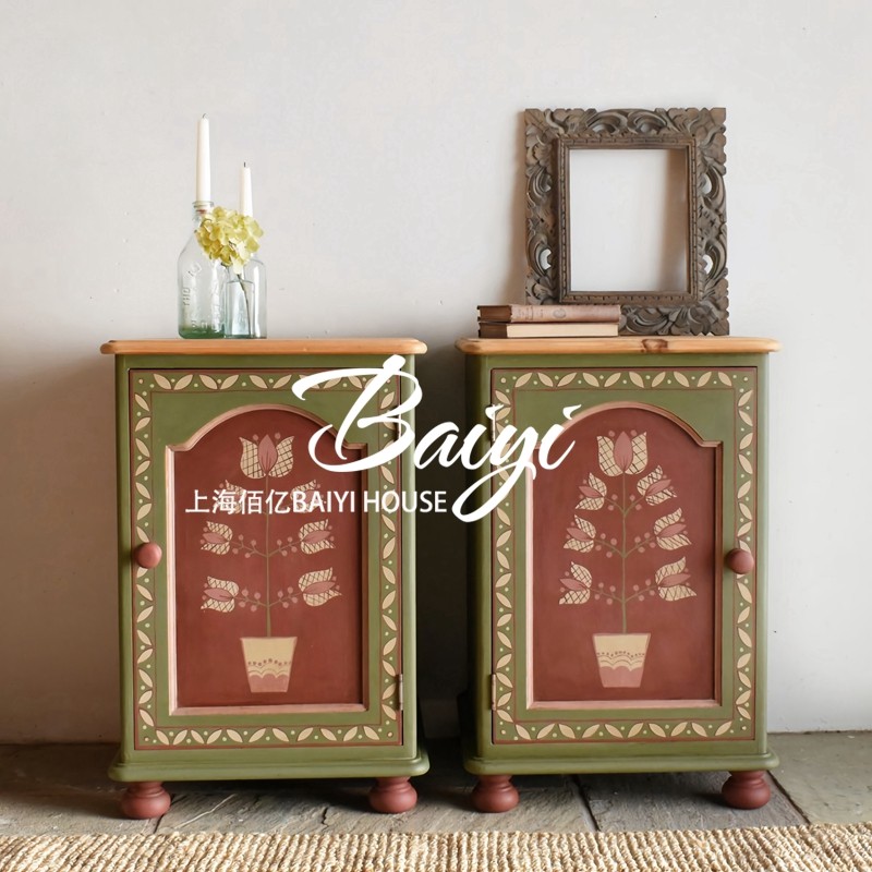 佰亿手绘桦木美式乡村床头柜