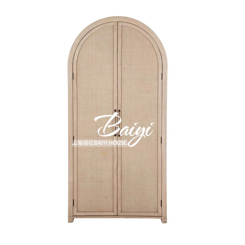 美式乡村复古风实木衣柜橡木拱形法式简约轻奢高级感双门衣橱定制