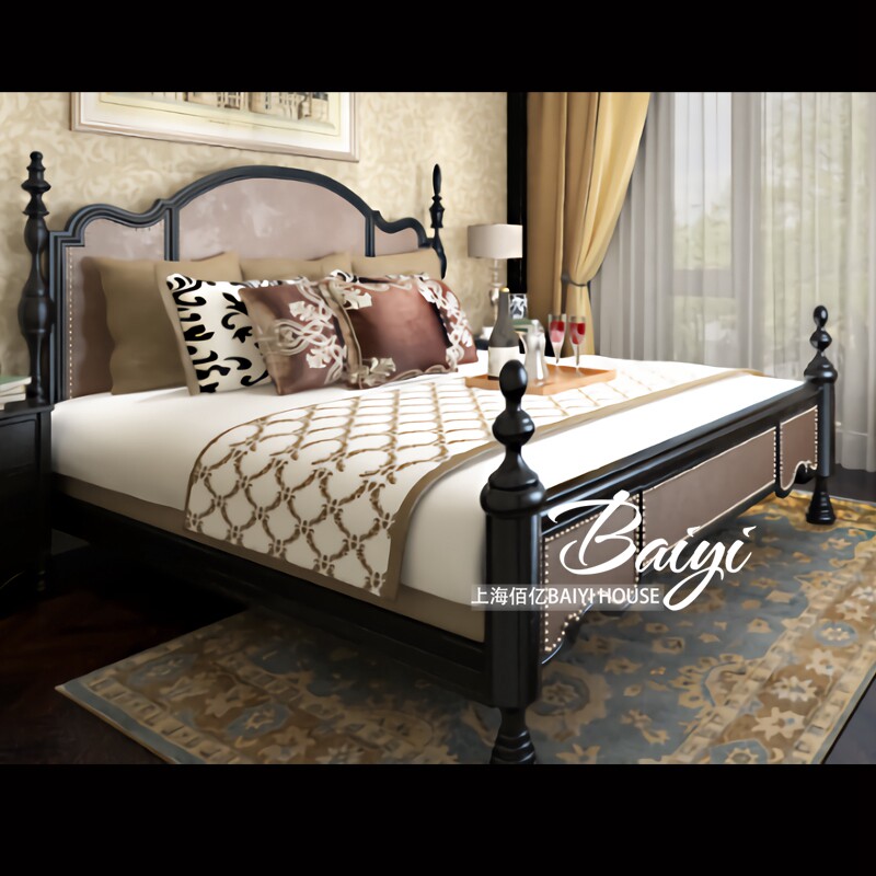 法式复古实木雕花轻奢高级感双人床1.8米奢华宫廷公主床美式大床