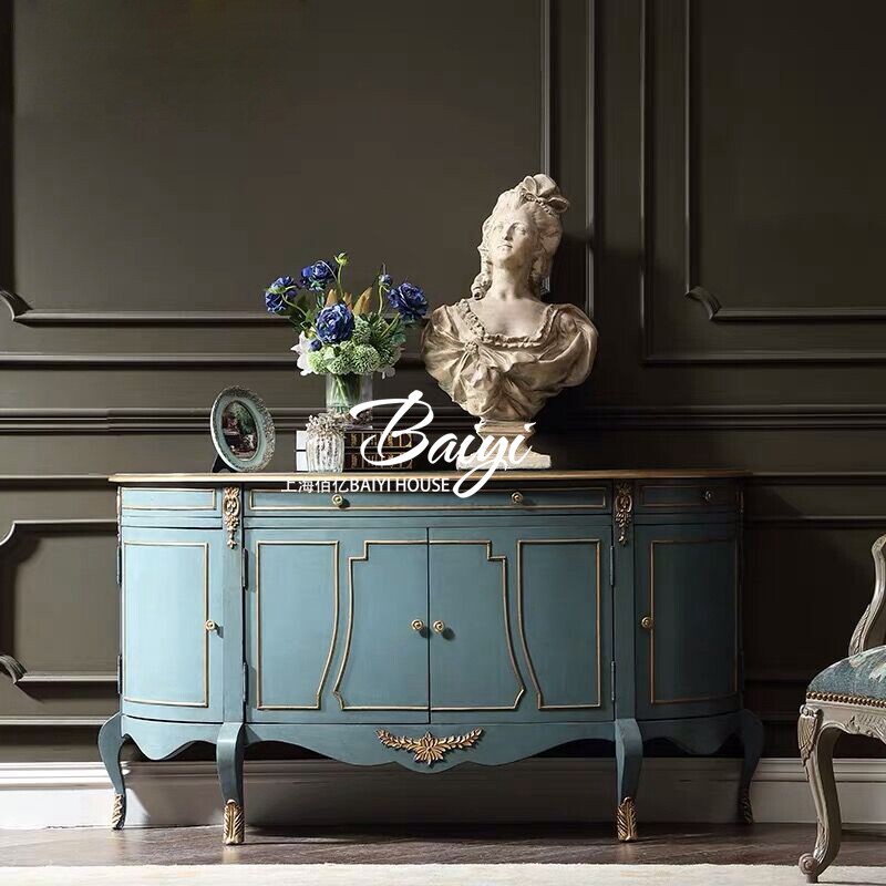 法式轻奢实木雕花餐边柜酒柜客厅半圆装饰柜美式储物柜门厅玄关柜