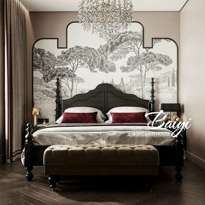 法式复古实木床主卧欧式雕花双人床1.8米美式别墅高级感公主婚床