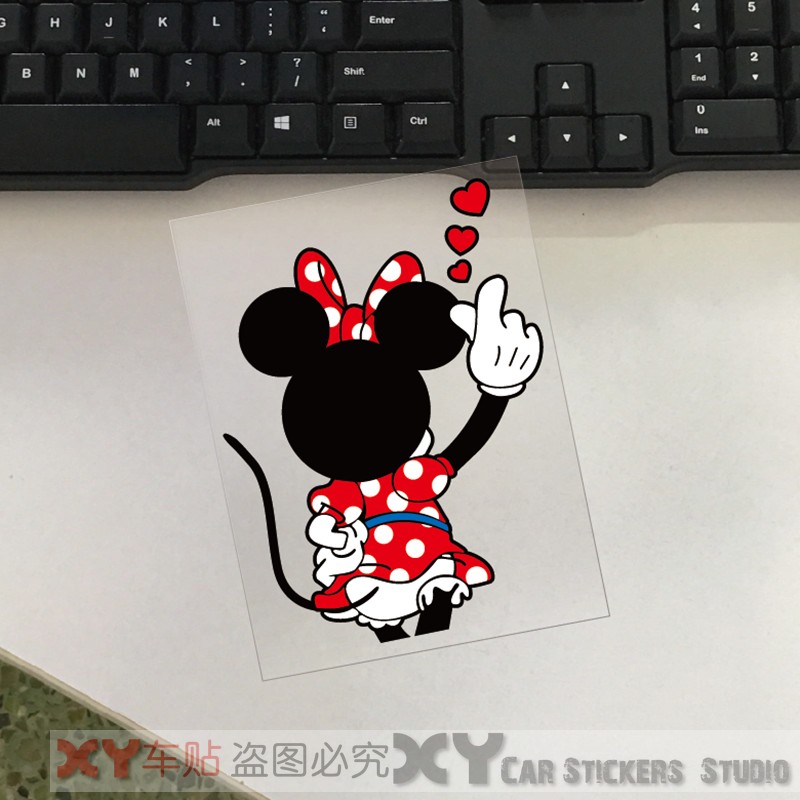 xy車贴 可爱的米奇比心背影贴纸 遮挡划痕改装车贴 防水反光