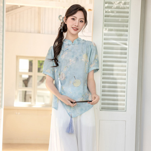骄骄虎夏季女大童新中式盘扣套装
