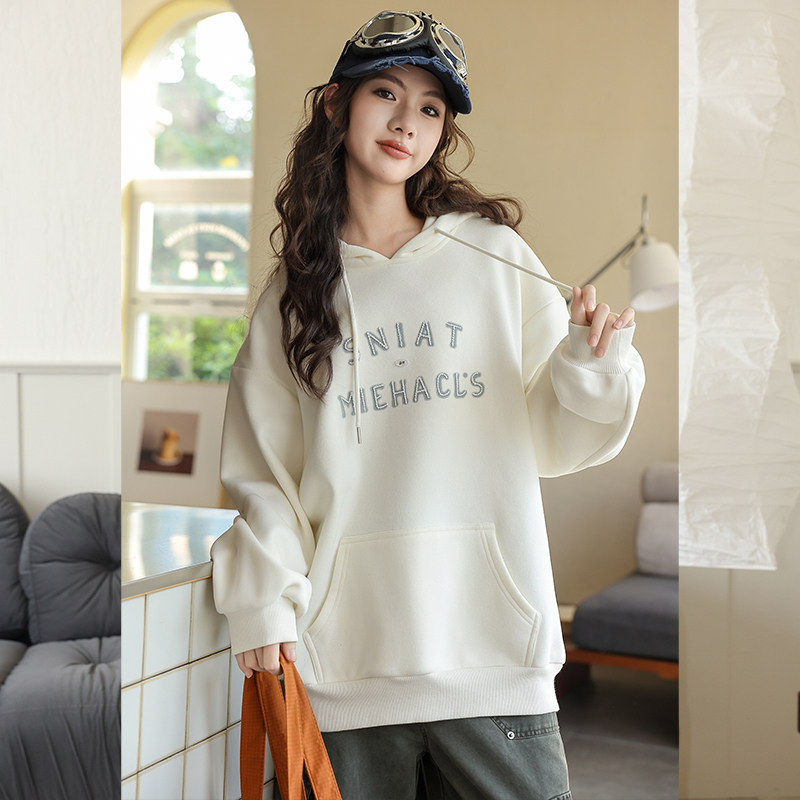 骄骄虎女大童加绒卫衣2025冬季新款初中生连帽一体绒帽衫上衣7469