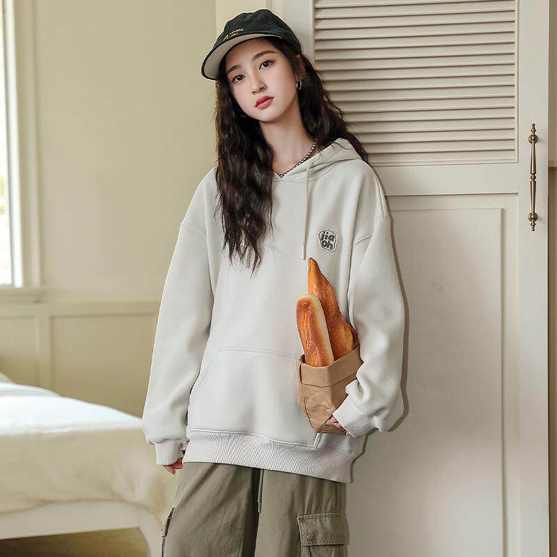 骄骄虎女大童连帽加绒卫衣2024冬季新款初中生韩版一体绒上衣6347