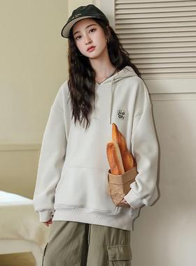 骄骄虎女大童连帽加绒卫衣2024冬季新款初中生韩版一体绒上衣6347