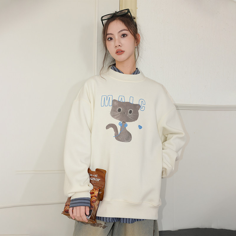 骄骄虎女大童加绒卫衣2025冬季新款初中生一体绒内搭上衣圆领7462