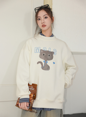 骄骄虎女大童加绒卫衣2025冬季新款初中生一体绒内搭上衣圆领7462