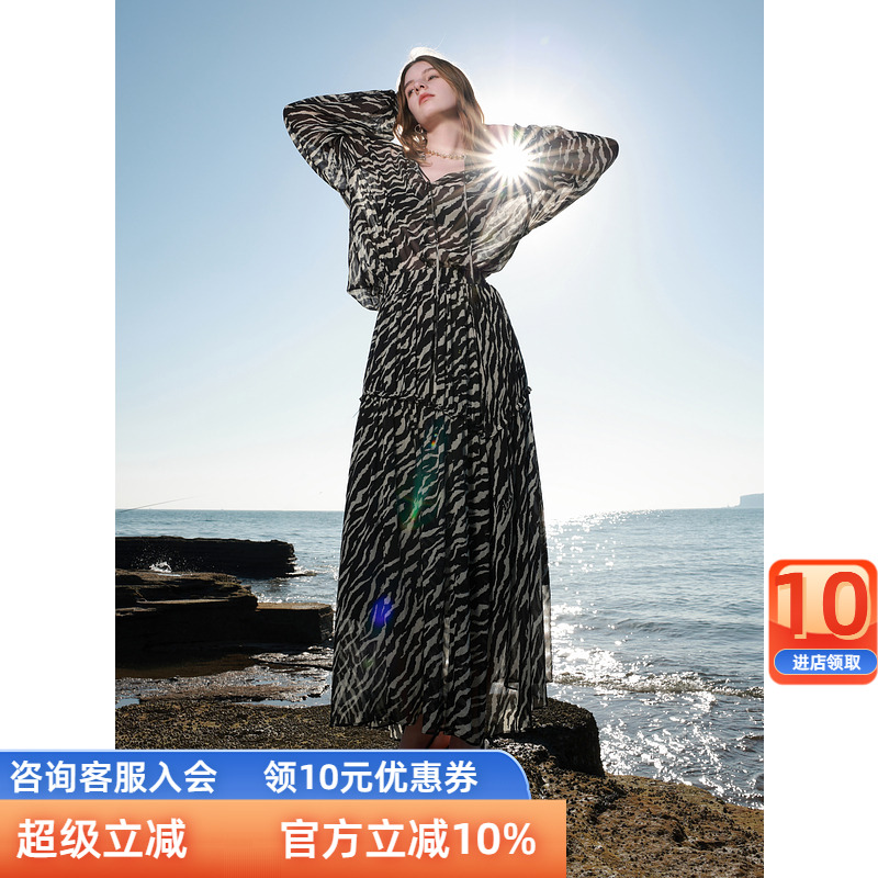 三彩ibudu2025春季新款宽松斑马纹印花雪纺衬衫小衫开衫轻薄女