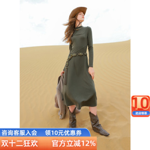 设计感女M 假两件连衣裙半高领收腰A字裙中长修身 三彩2024冬季 新款