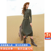 假两件连衣裙半高领收腰A字裙中长修身 三彩2024冬季 新款 设计感女M