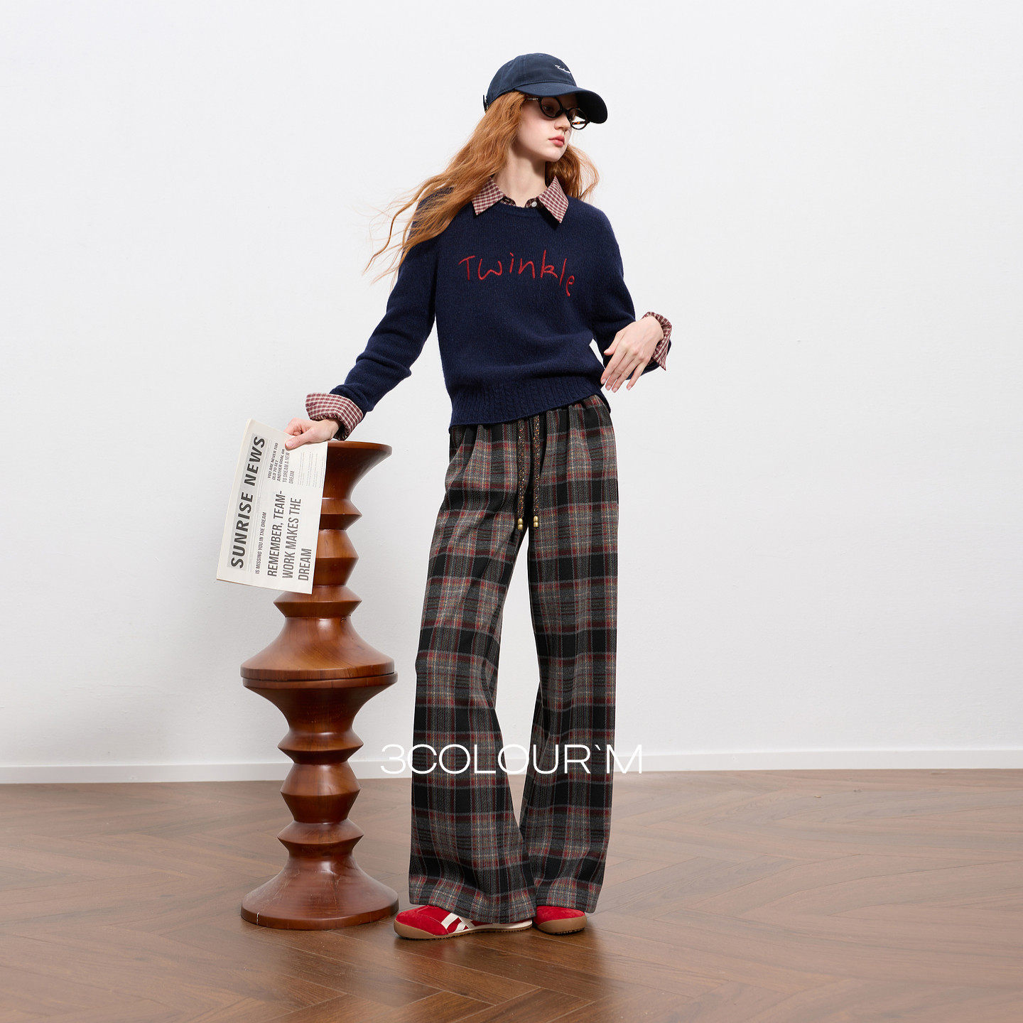 【加绒】三彩2025冬季新款复合摇粒绒高腰宽松阔腿裤格纹长裤M女,女装/女士精品,休闲裤,淘宝优惠券,粉丝福利购,淘宝优惠卷