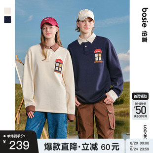 男情侣休闲外套潮 bosie伯喜2025年秋季 新款 拼接撞色领长袖 polo衫