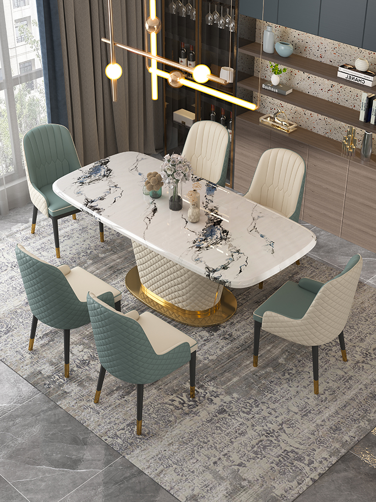 轻奢长方形大理石餐桌现代简约吃饭桌子家用小户型岩板餐桌椅组合