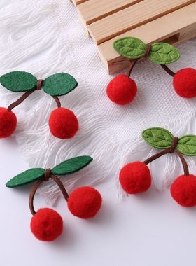 新年新款红色毛绒樱桃配件diy手工制作发饰材料衣服背包配件国风