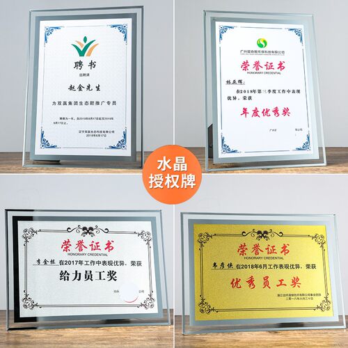 A4水晶奖杯奖牌聘书定制荣誉证书定做制作奖牌奖状金箔牌匾可打印 - 封面